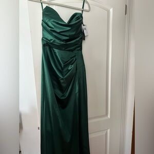 Strapless Satin Gown in Deep Green